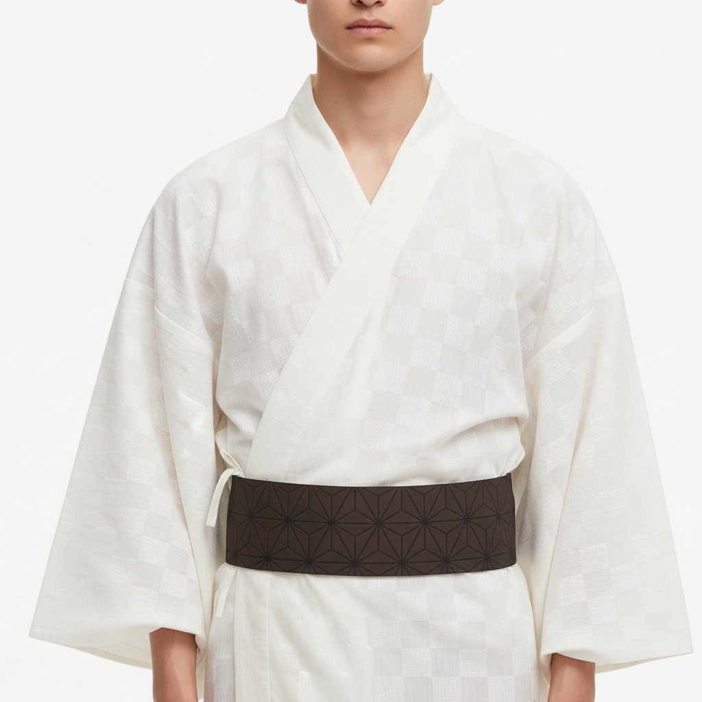 Men's white kimono, white, close-up