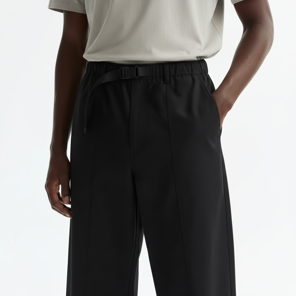 Cotton-Blend Stretch Pants on model - Black - detail