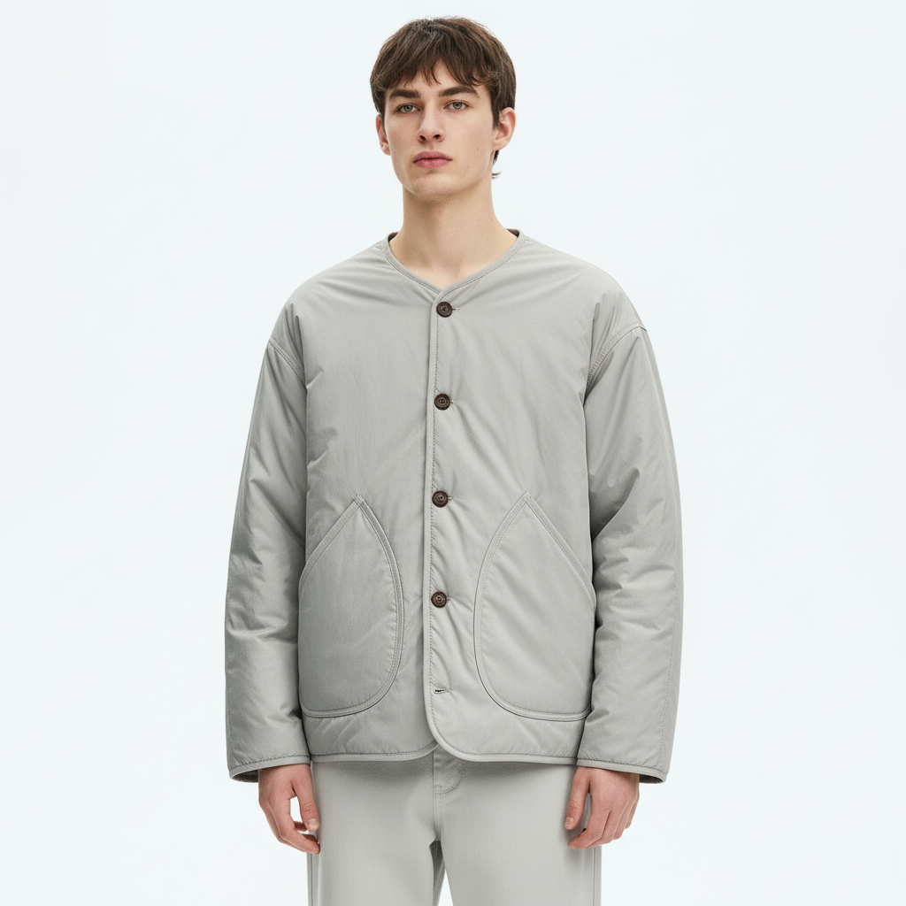Cotton Jacket on model - Gray - detail