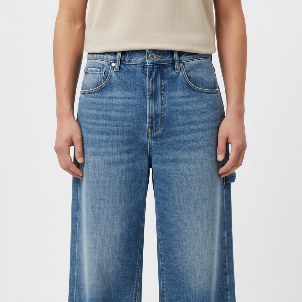 Wide-Leg Cargo Jeans on model - detail view