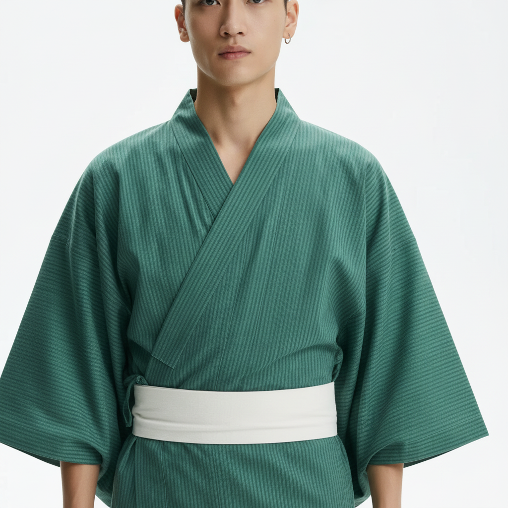 Men's green yukata, green, close-up