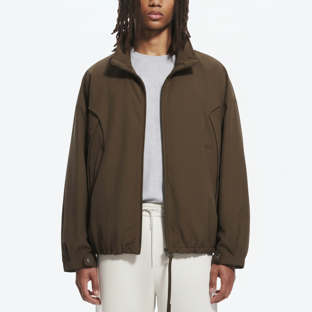 Cotton Jacket on model - Brown - detail