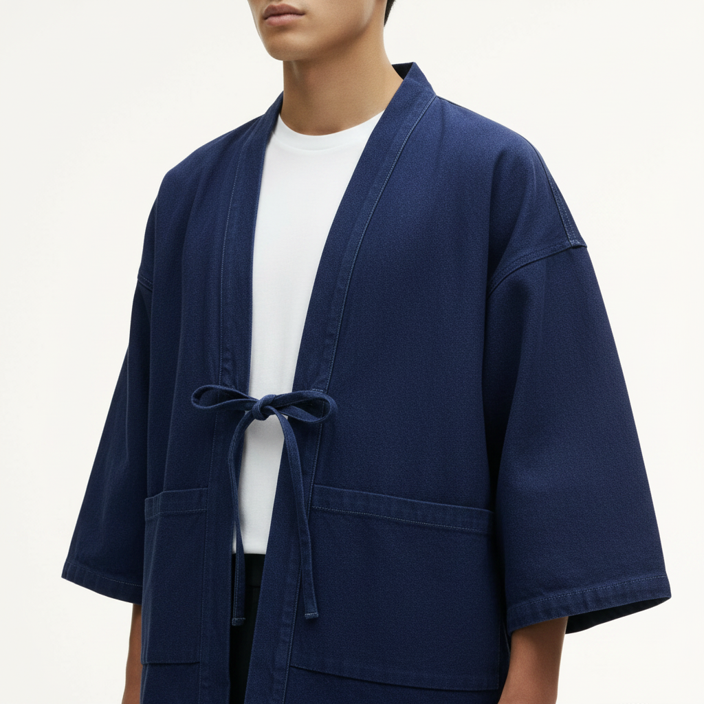 Heavyweight Cotton T-Shirt on model - Indigo - detail
