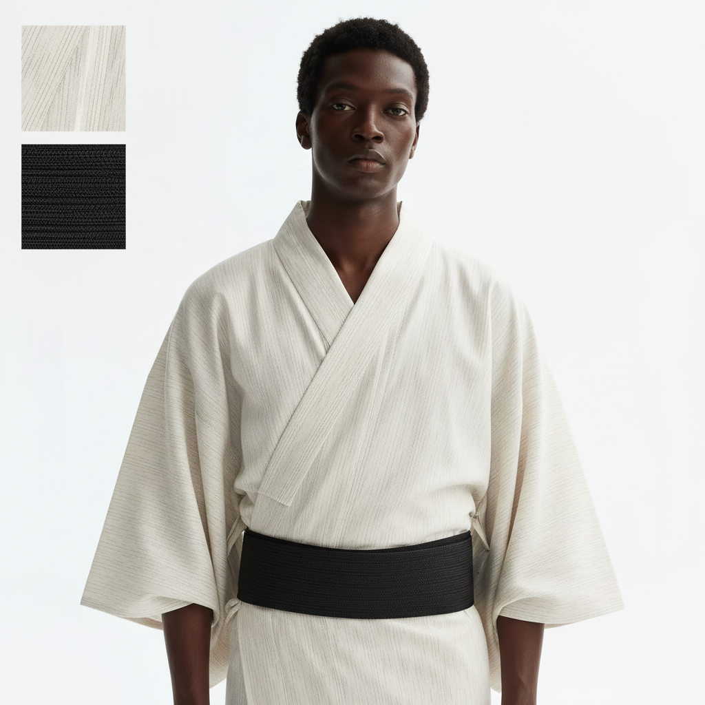 Men's white yukata, white, close-up