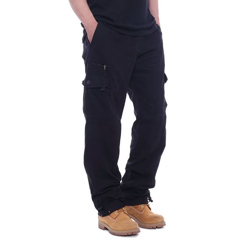 Black multi pocket cargo pants for men