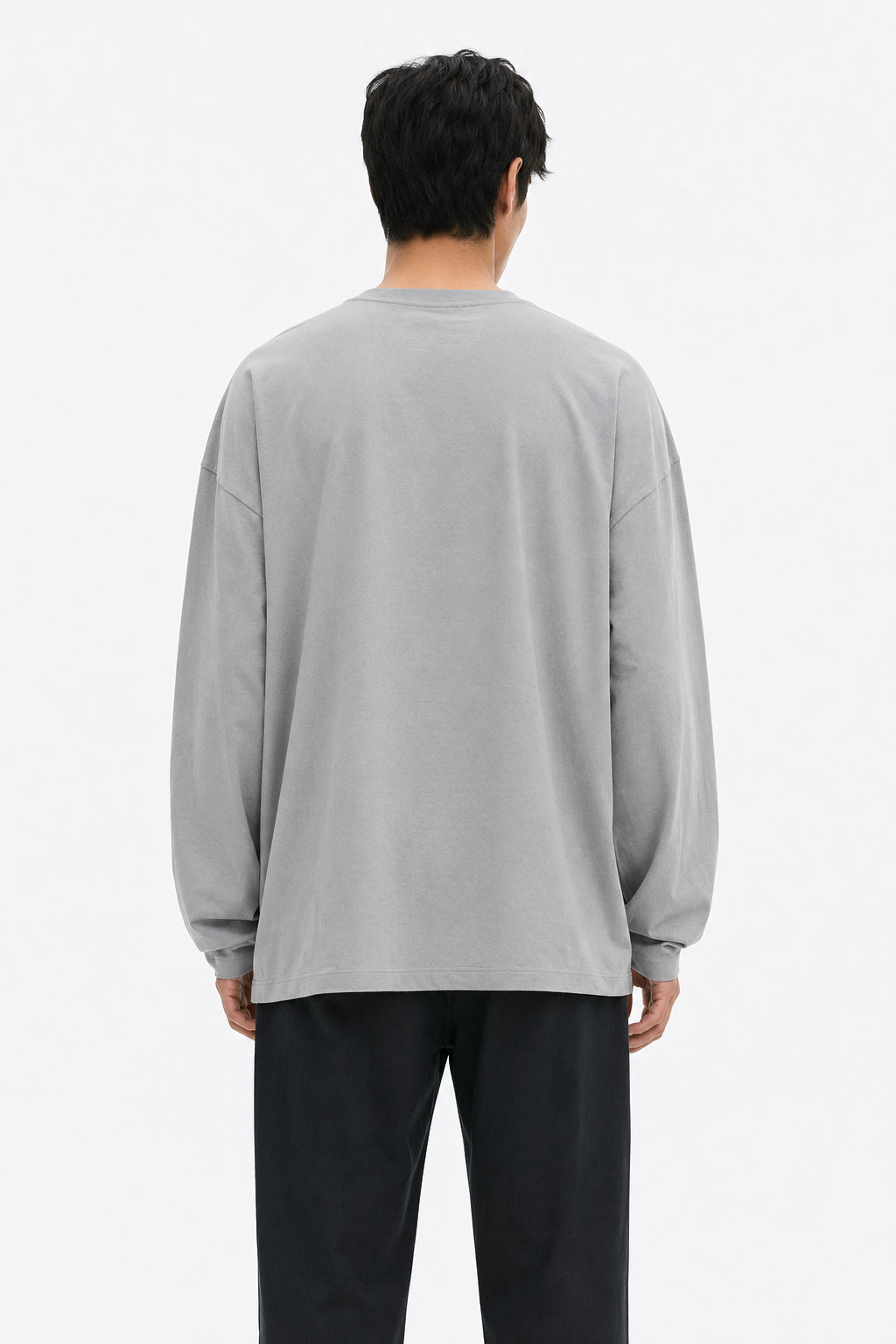 Oversized Long-Sleeve T-Shirt Cotton-Blend on model - Gray - back