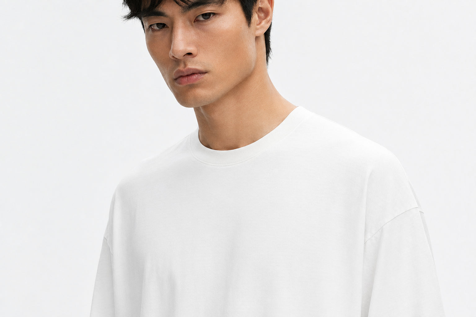Oversized Long-Sleeve T-Shirt Cotton-Blend - White Neckline And Shoulder