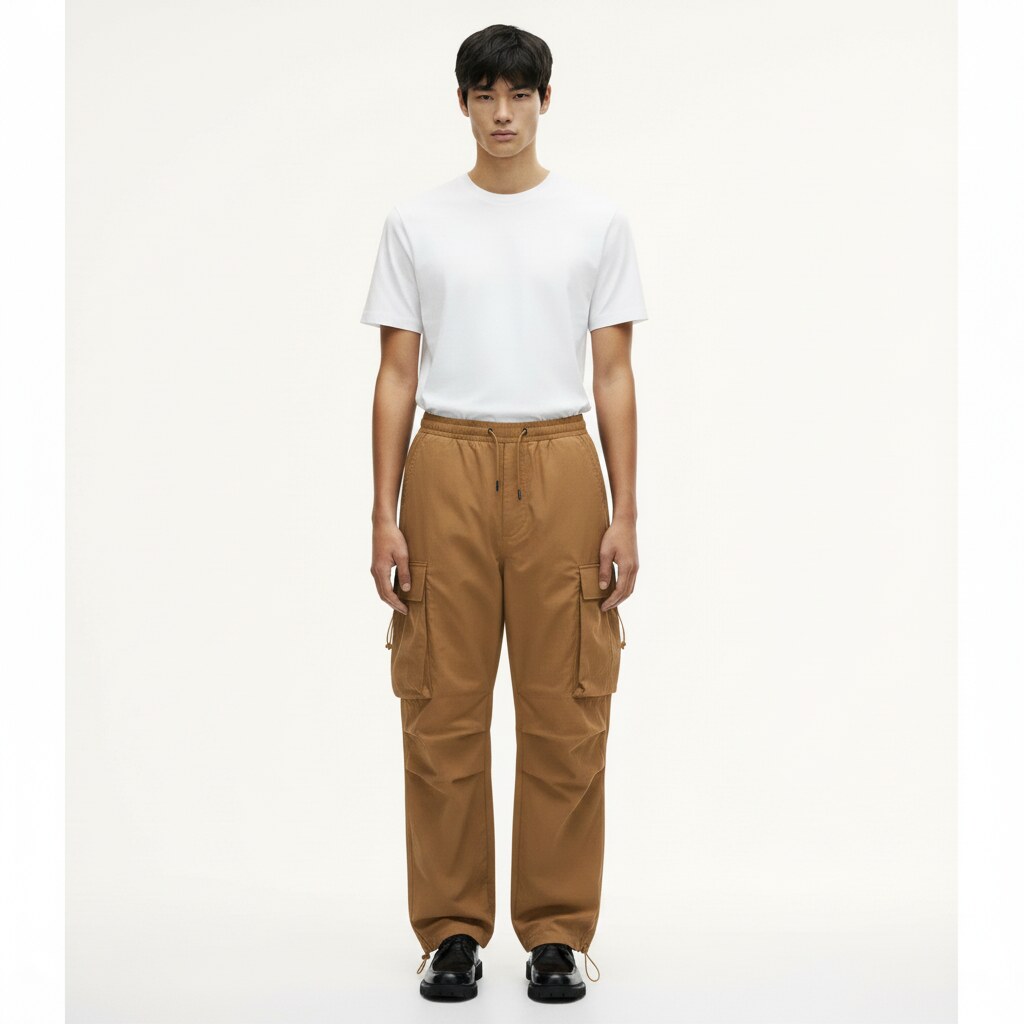 Parachute Cargo Pants in dark khaki, front view