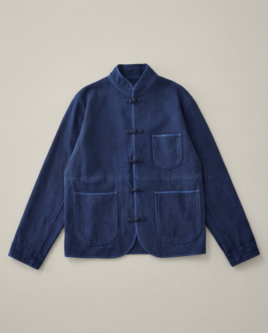 Plant Indigo Frog-Closure Tang Jacket - Indigo flat lay