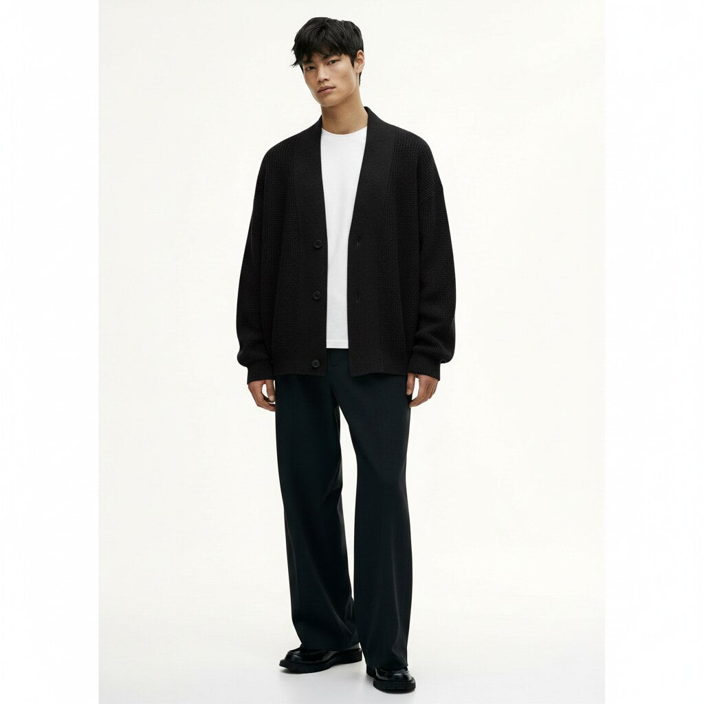 Shawl Collar Knit Cardigan in black, front view