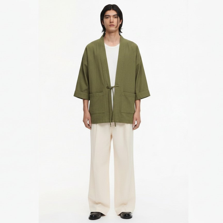 Tied noragi jacket in army green