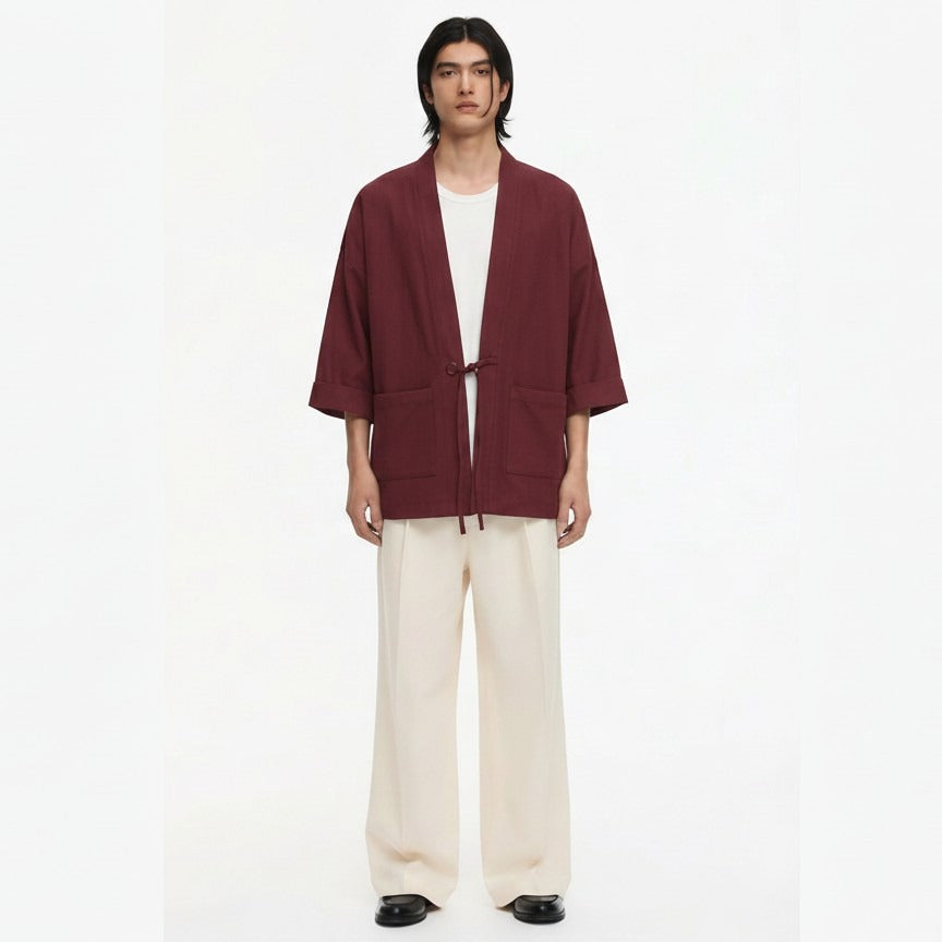 Tied noragi jacket in burgundy