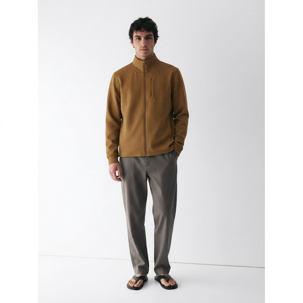 Stretch Travel Jacket in brown, front view