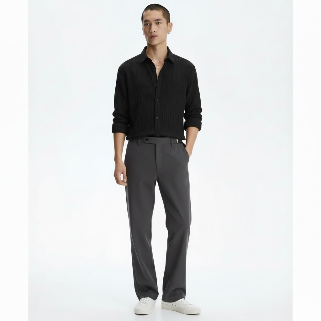 Textured Stripe Shirt in black, front view