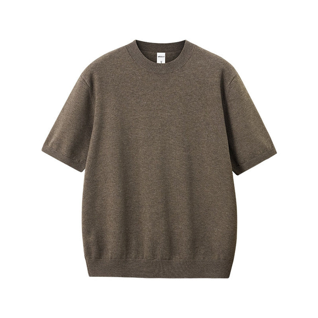 Relaxed Fit Short-Sleeve Knit Sweater - Brown