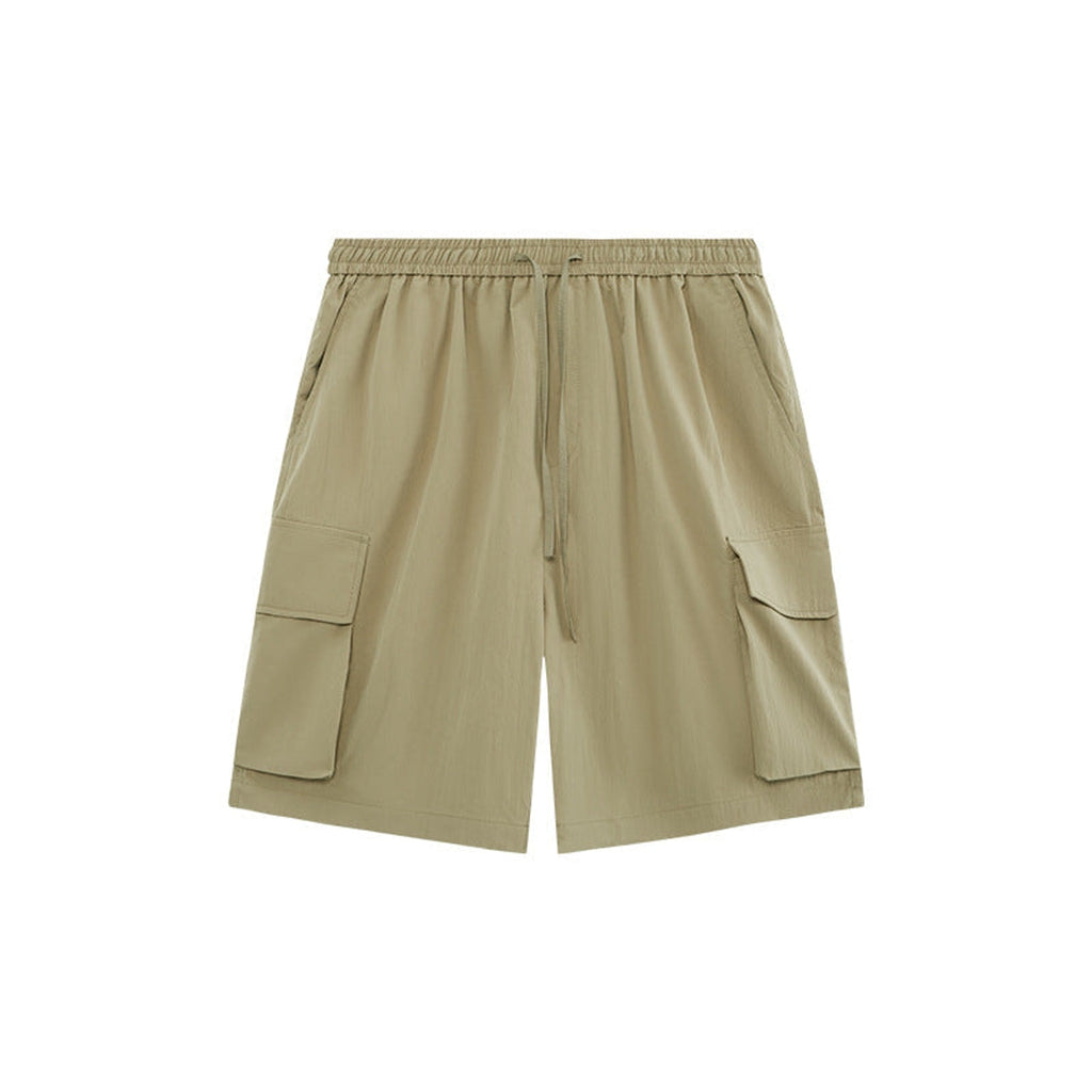 Wrinkle-Textured Cargo Shorts - Khaki