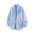 Windproof Color-Block Striped Shirt - Blue flat lay