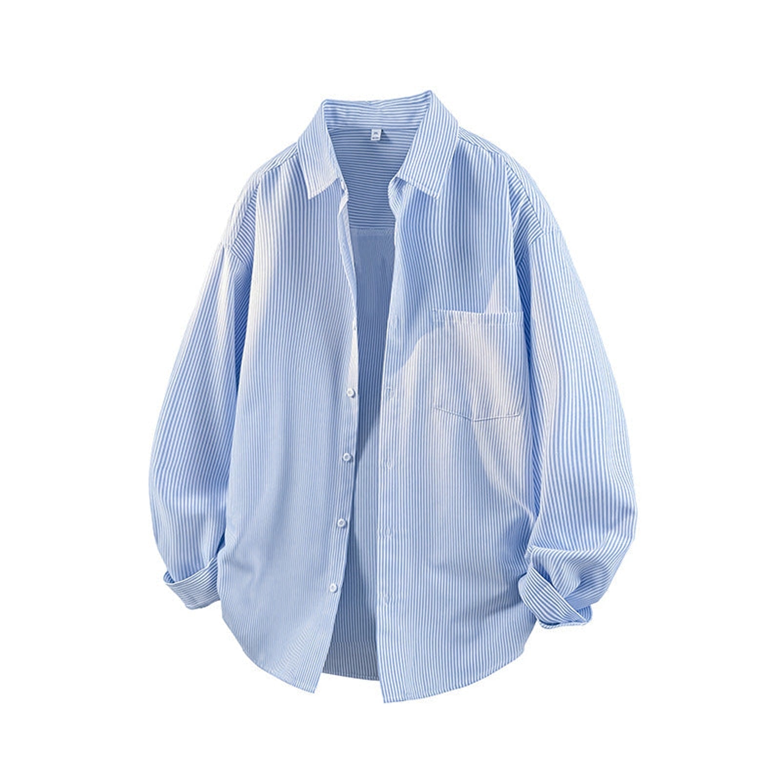 Windproof Color-Block Striped Shirt - Blue flat lay
