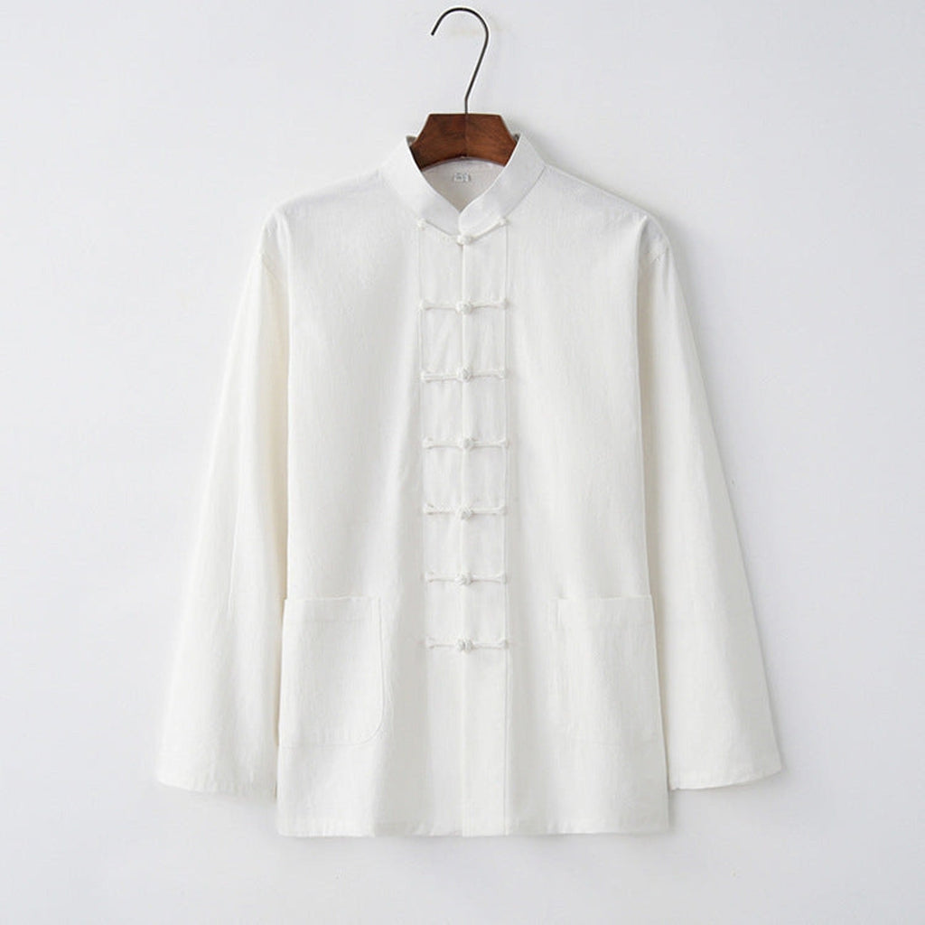 Long-Sleeve Shirt Linen Overshirt - White