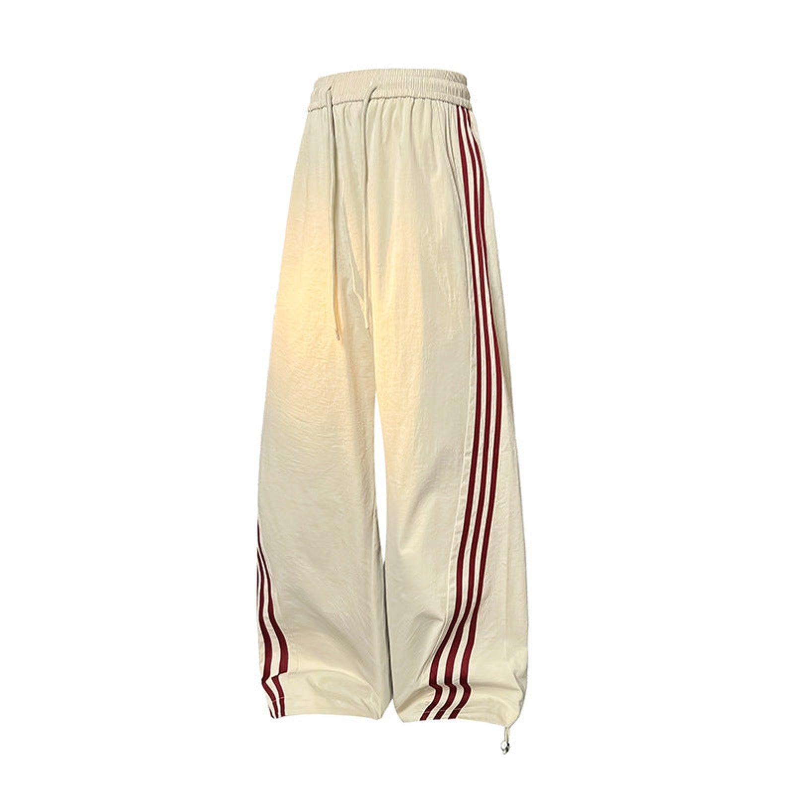 Striped Wide-Leg Track Pants - Polyester Stretch Pants - Khaki