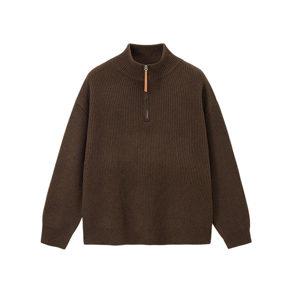 Half-Zip Knit Sweater - Brown