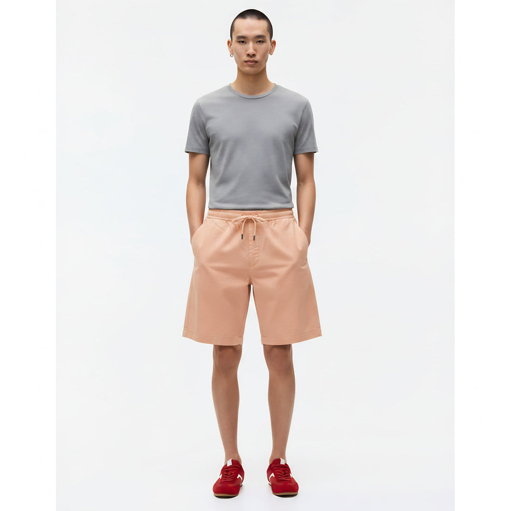 Cooling Moisture-Wicking Stretch Shorts on model - Apricot - front