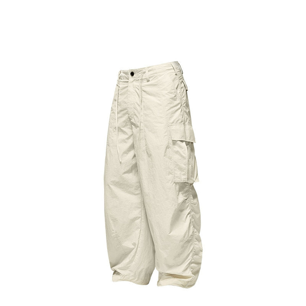 Wide-Leg Nylon Cargo Pants - White