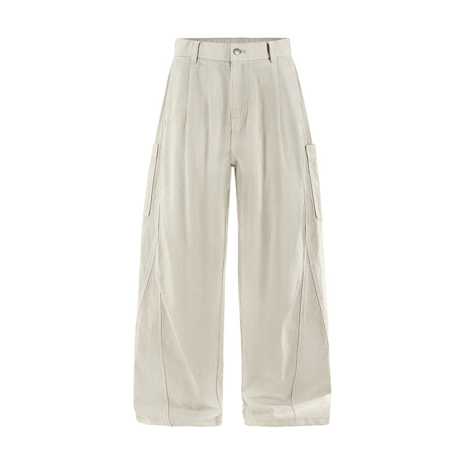 Cotton Wide-Leg Cargo Pants - Light Gray