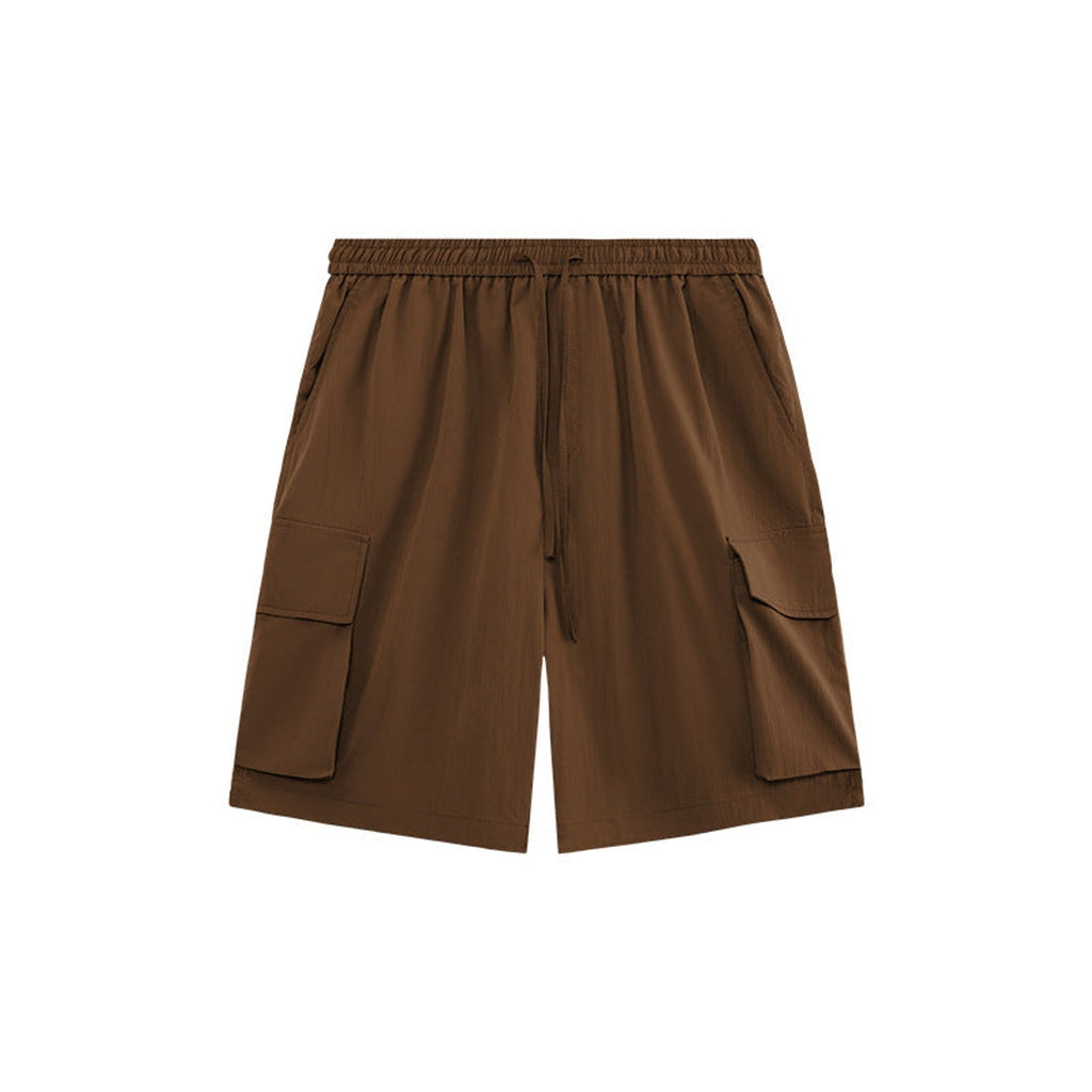 Wrinkle-Textured Cargo Shorts - Brown