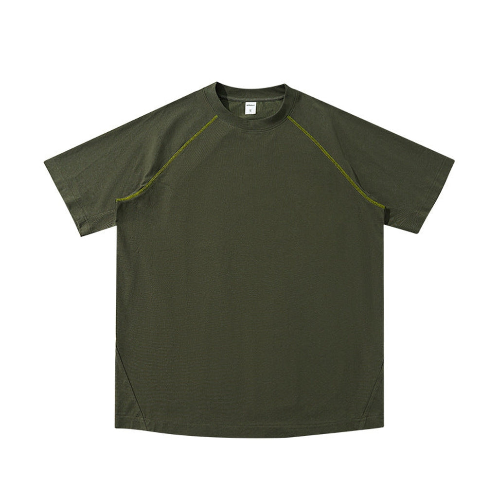 Colorblock Baseball T-Shirt - Oversized T-Shirt Cotton-Blend - Olive Green