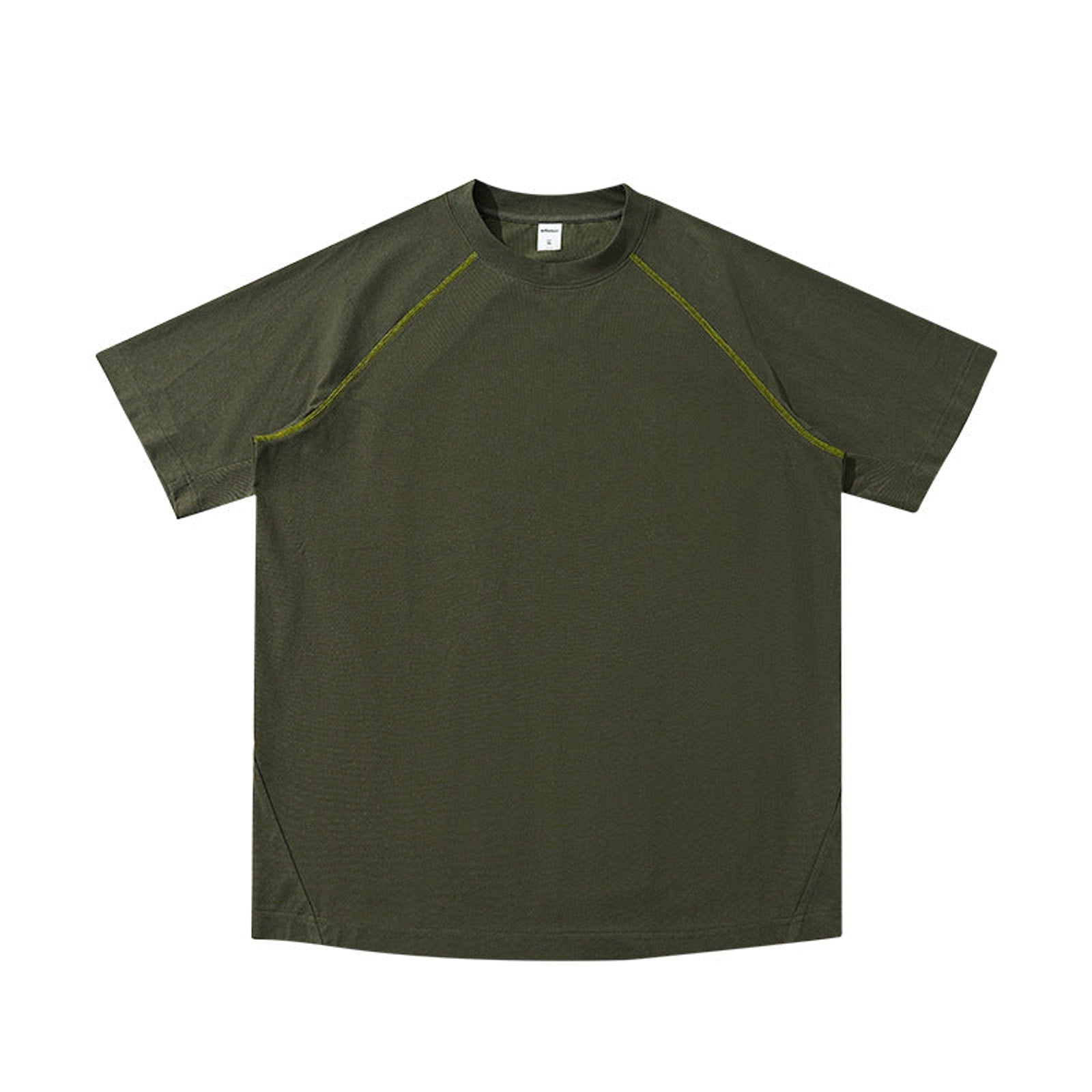 Colorblock Baseball T-Shirt - Oversized T-Shirt Cotton-Blend - Olive Green