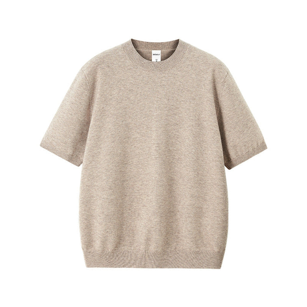 Relaxed Fit Short-Sleeve Knit Sweater - Khaki