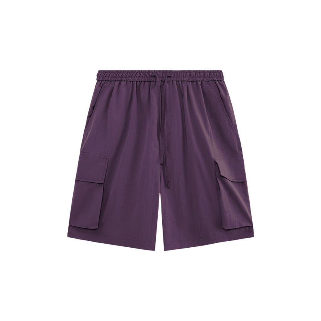 Wrinkle-Textured Cargo Shorts - Purple