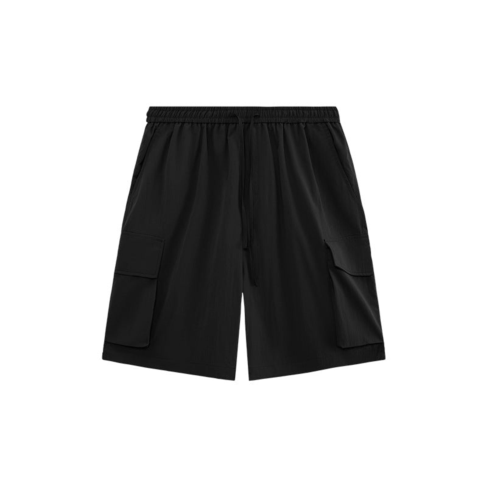 Wrinkle-Textured Cargo Shorts - Black