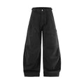 Curved Cargo Cotton Stretch Pants - Black