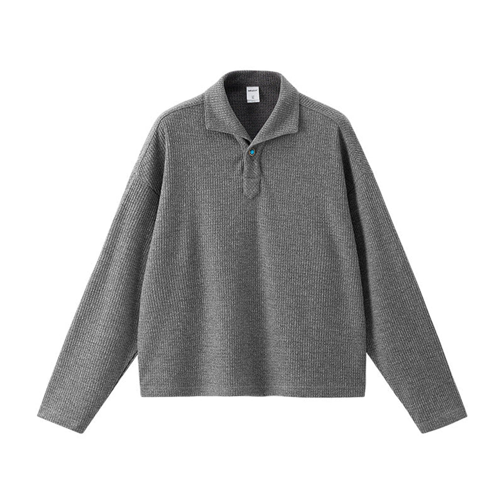 Long-Sleeve Polo Shirt Italian Knit Collar - Gray
