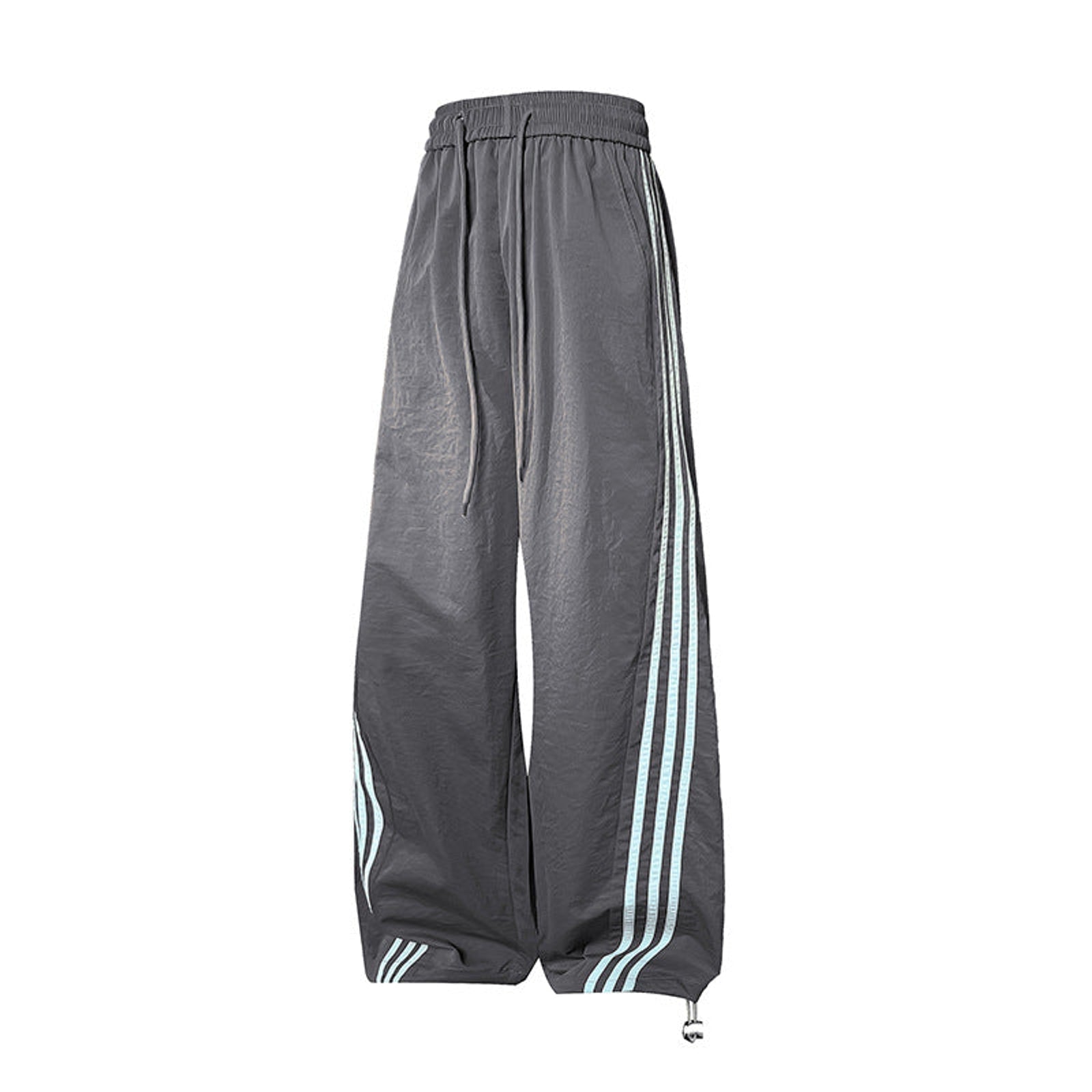 Striped Wide-Leg Track Pants - Polyester Stretch Pants - Dark Gray