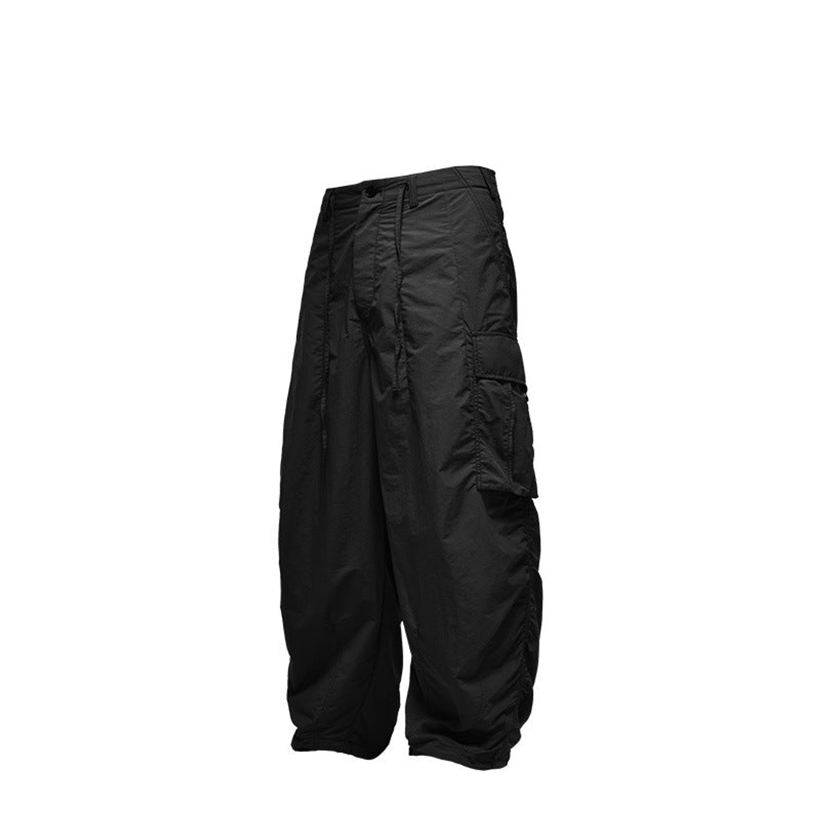 Wide-Leg Nylon Cargo Pants - Black
