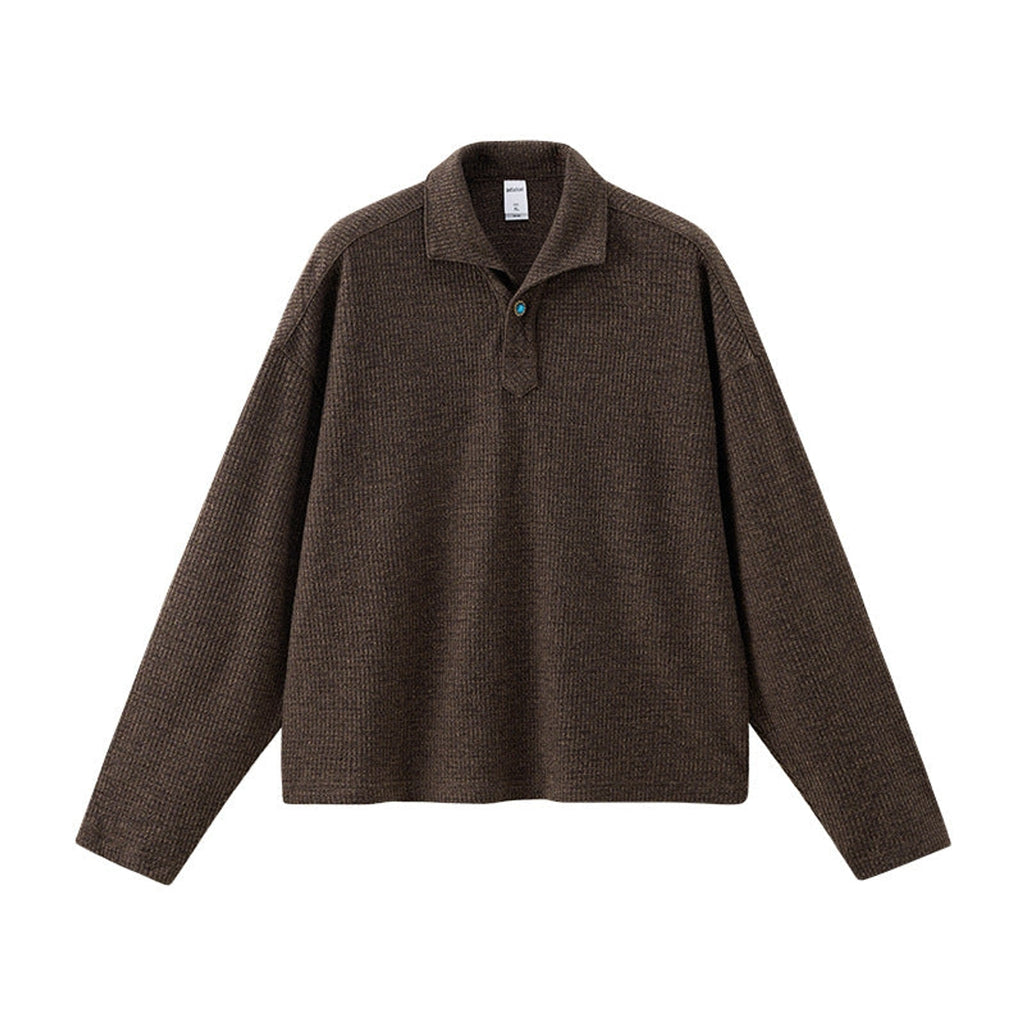 Long-Sleeve Polo Shirt Italian Knit Collar - Brown