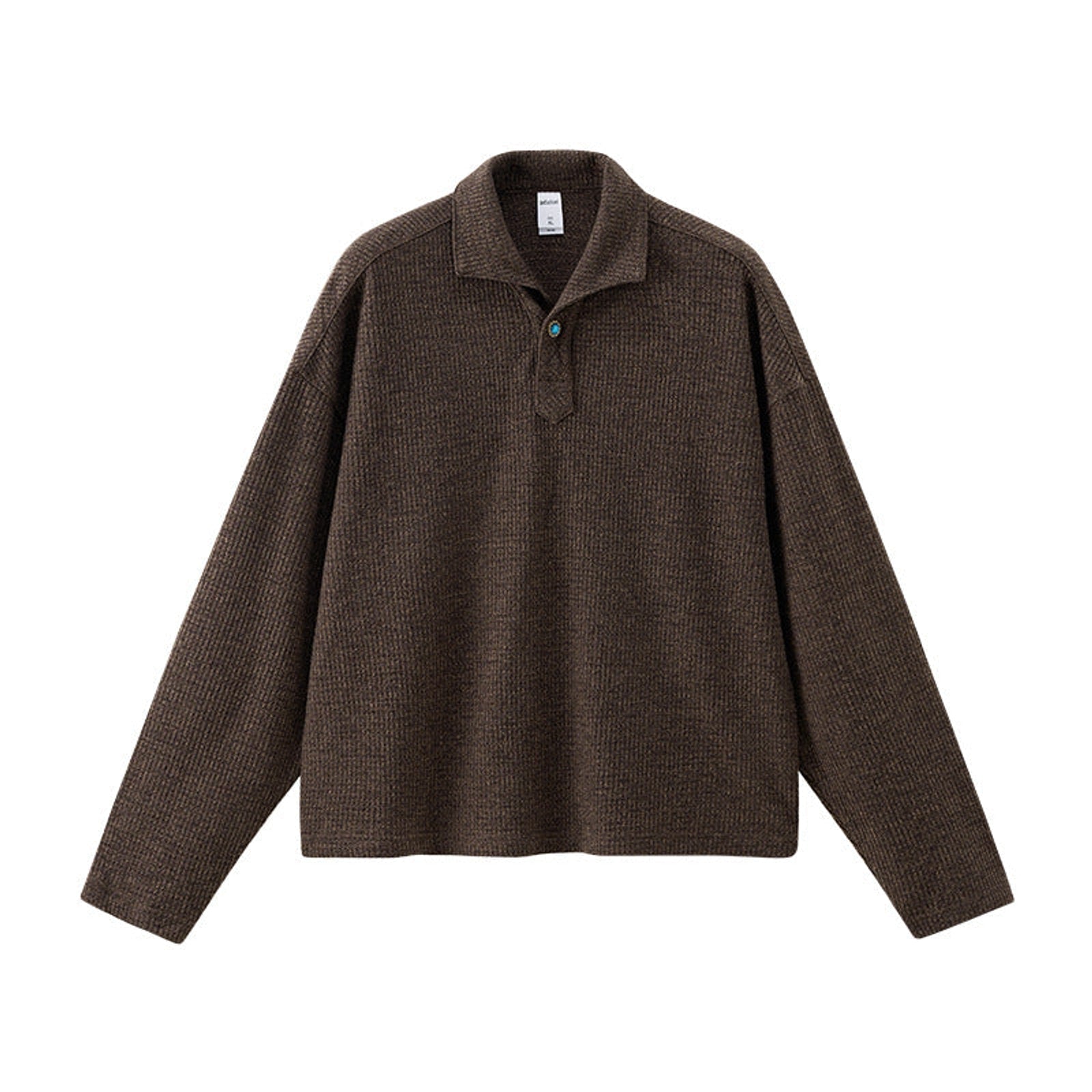 Long-Sleeve Polo Shirt Italian Knit Collar - Brown
