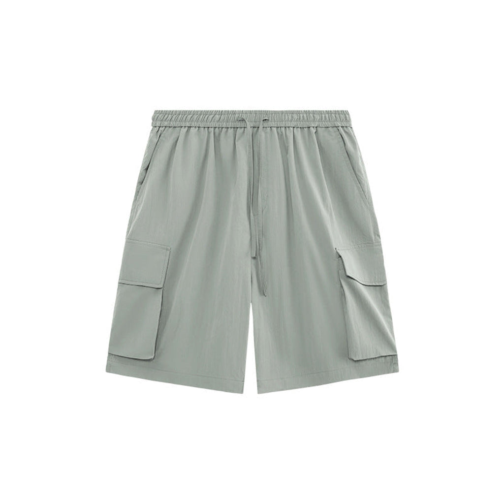 Wrinkle-Textured Cargo Shorts - Light Gray