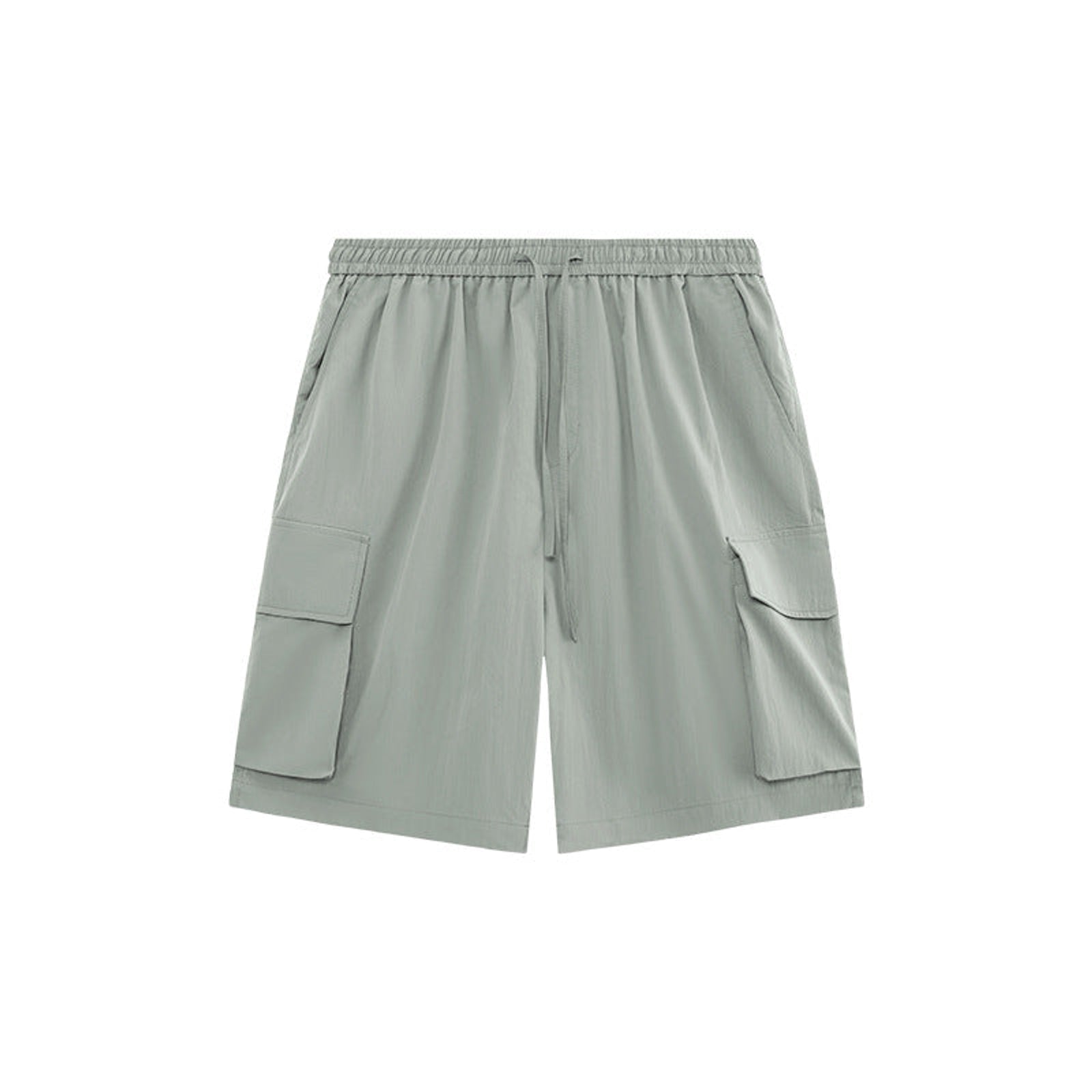 Wrinkle-Textured Cargo Shorts - Light Gray