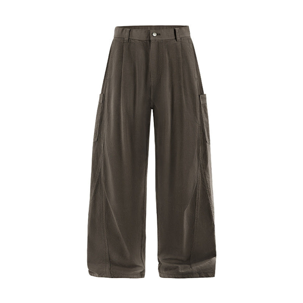 Cotton Wide-Leg Cargo Pants - Dark Gray