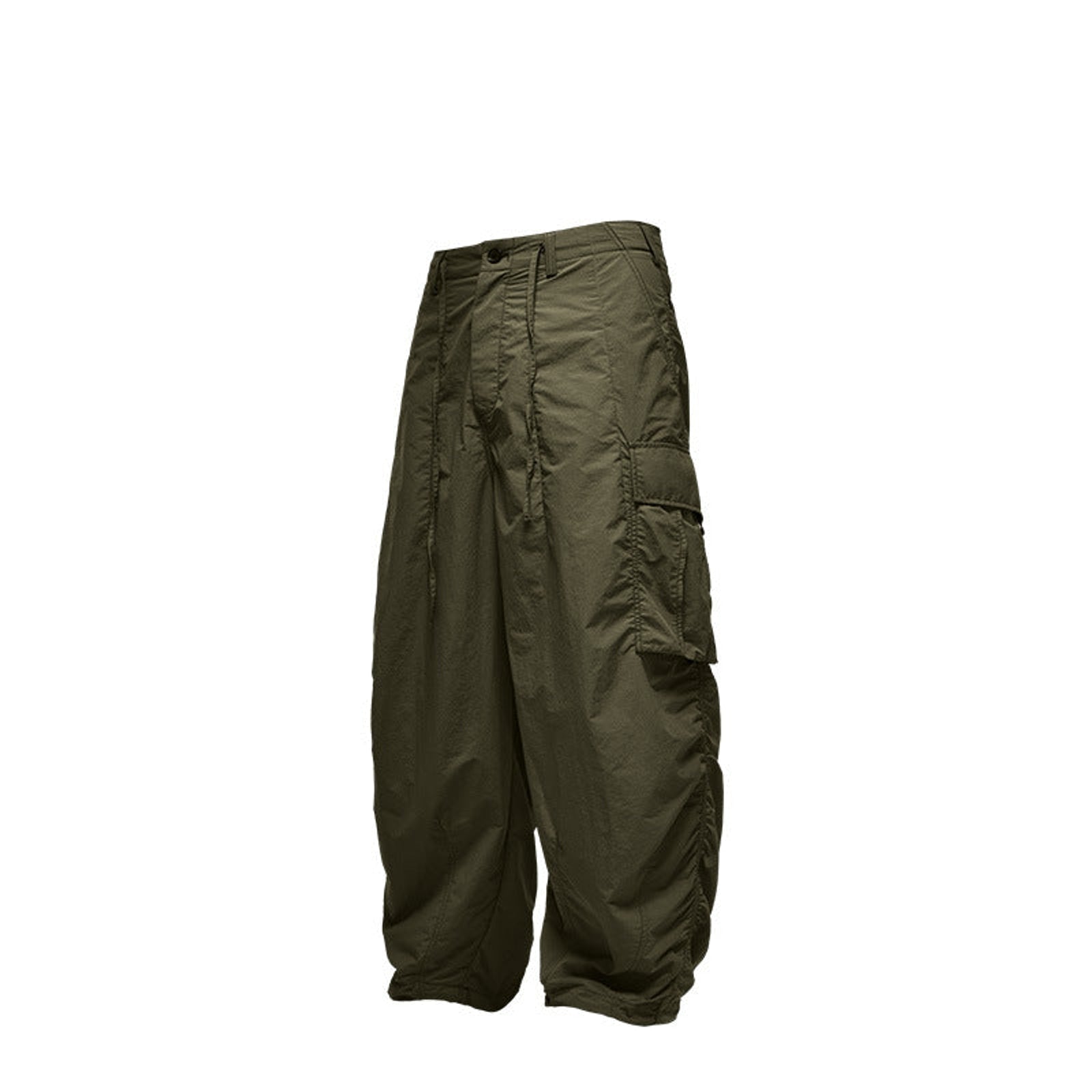 Wide-Leg Nylon Cargo Pants - Green