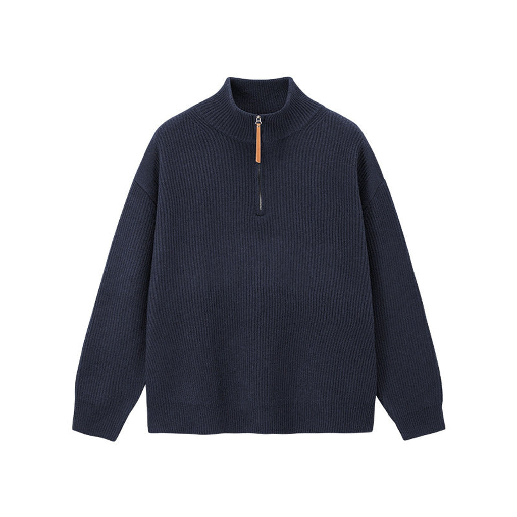 Half-Zip Knit Sweater - Navy Blue