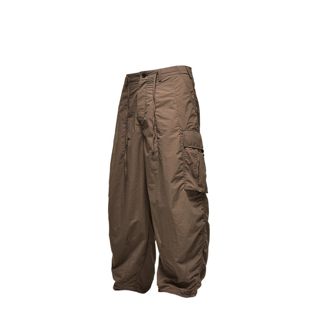 Wide-Leg Nylon Cargo Pants - Brown