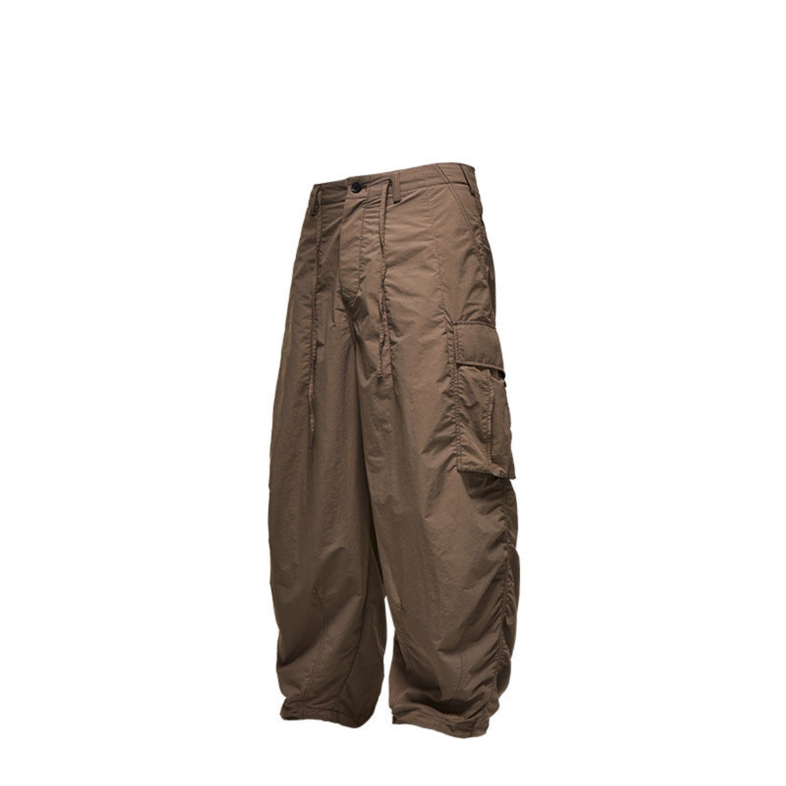 Wide-Leg Nylon Cargo Pants - Brown