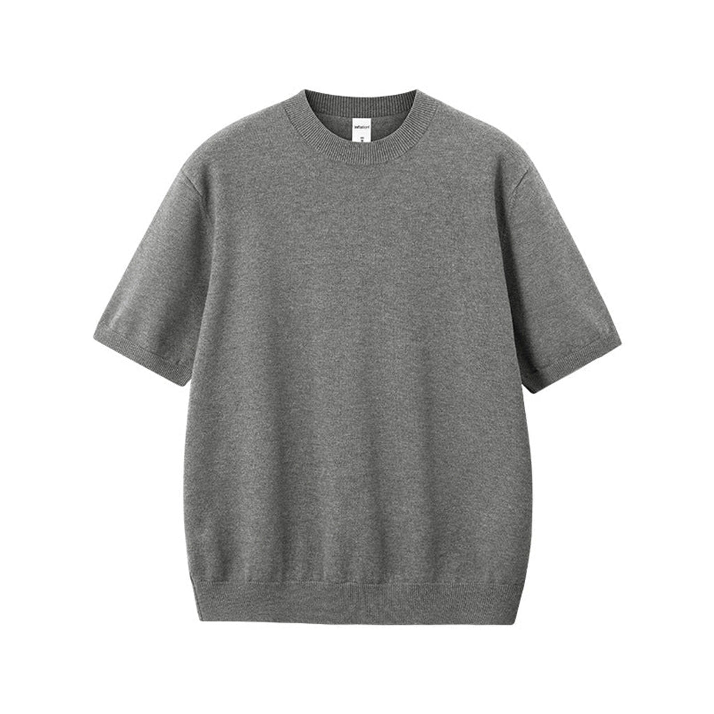 Relaxed Fit Short-Sleeve Knit Sweater - Dark Gray