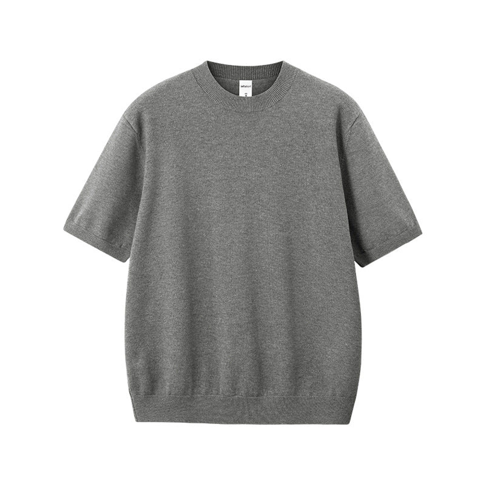 Relaxed Fit Short-Sleeve Knit Sweater - Dark Gray