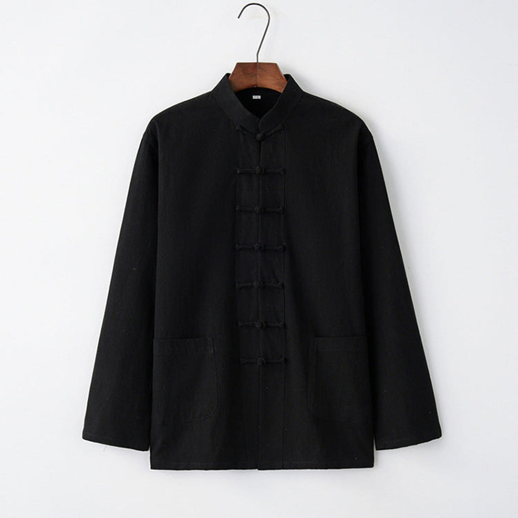 Long-Sleeve Shirt Linen Overshirt - Black